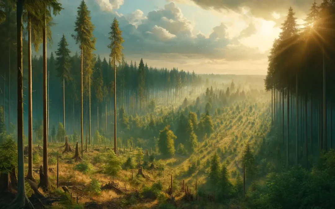 En hektar av naturrik svensk skog, tecken på hållbart skogsbruk